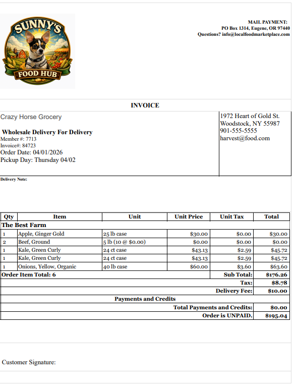 LFM invoice showing itemized line items sent directly from the platform
